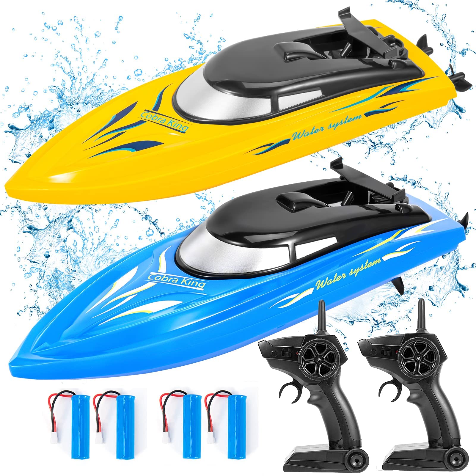 Garvee 2-Pack RC Boat - Barca telecomandata ad alta velocità da 10 km/h per piscine e laghi, plastica ABS, 4 batterie, cavo di ricarica USB, blu
