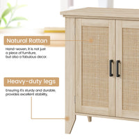Mobiletto portaoggetti piccolo Garvee con ante e ripiani, credenza in rattan per soggiorno e cucina, 30"x15.8"x31.5", colore naturale