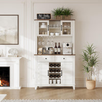 Mobile da cucina Garvee alto 72" con 4 ante, portabottiglie, cassetti, bianco, sala da pranzo, angolo bar, legno, ripiani regolabili