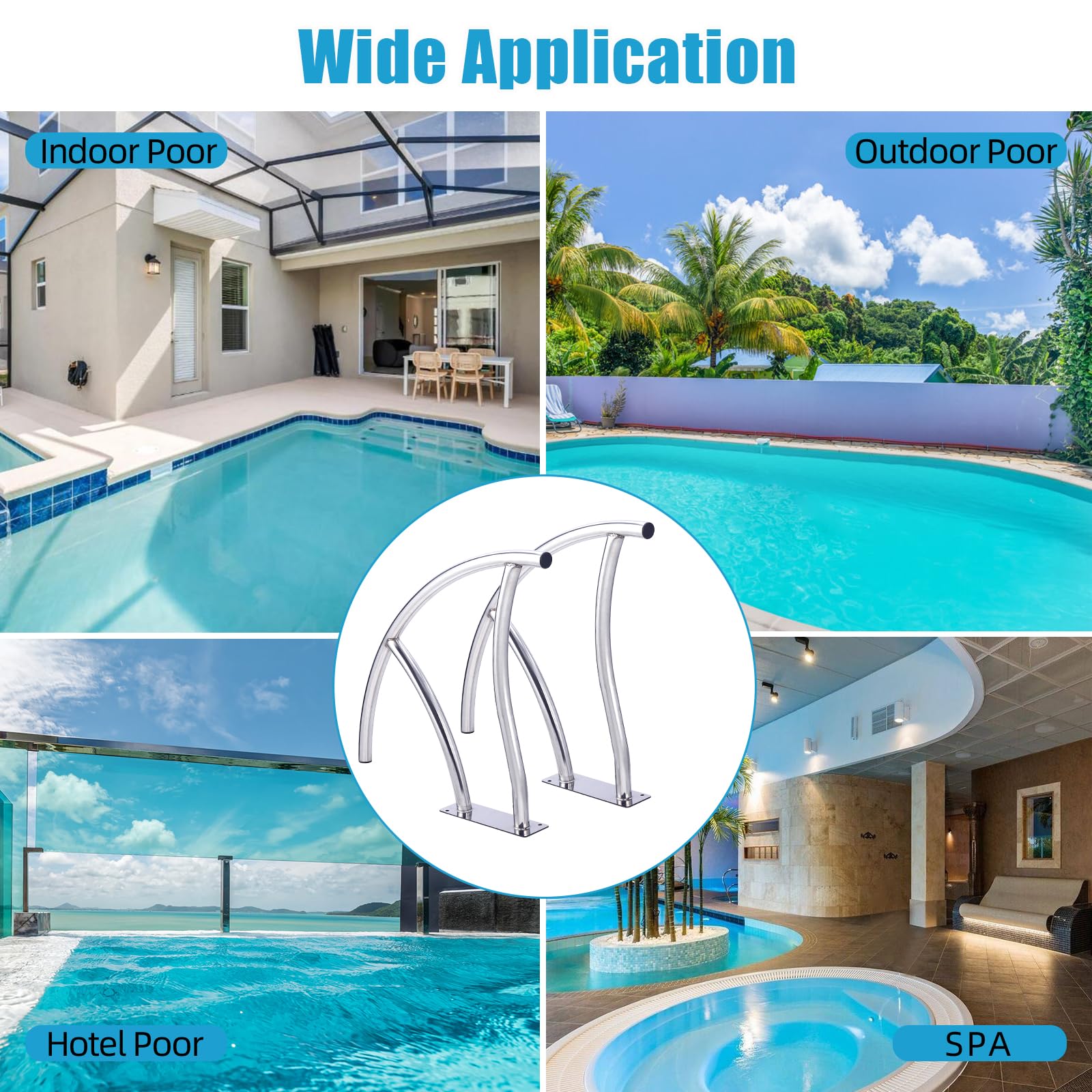 Corrimano per piscina Garvee, 2 pezzi, 30"x30", acciaio inossidabile 304, antiruggine, copertura maniglia blu, per piscine interrate, robusto