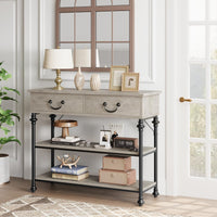 Tavolino consolle Garvee piccolo con 2 cassetti, struttura in metallo, grigio rustico, per corridoio e soggiorno, piedini regolabili, 39,4" L x 11,8" P x 31,5" H
