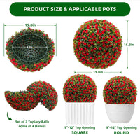 Garvee 15 pollici sfere di fiori artificiali topiari 2 pezzi, resistenti alle intemperie, materiale PE, decorazione da giardino e matrimonio, verde