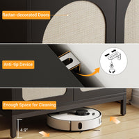 Credenza in rattan Garvee con ante in rattan, ripiani regolabili, truciolato, piedini in metallo per sala da pranzo e corridoio, colori naturali