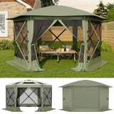 Gazebo Garvee Pop Up 13x13FT 6 Lati Verde Militare, Tetto Rimovibile, Telaio Acciaio, Campeggio e Feste Outdoor - Verde Militare