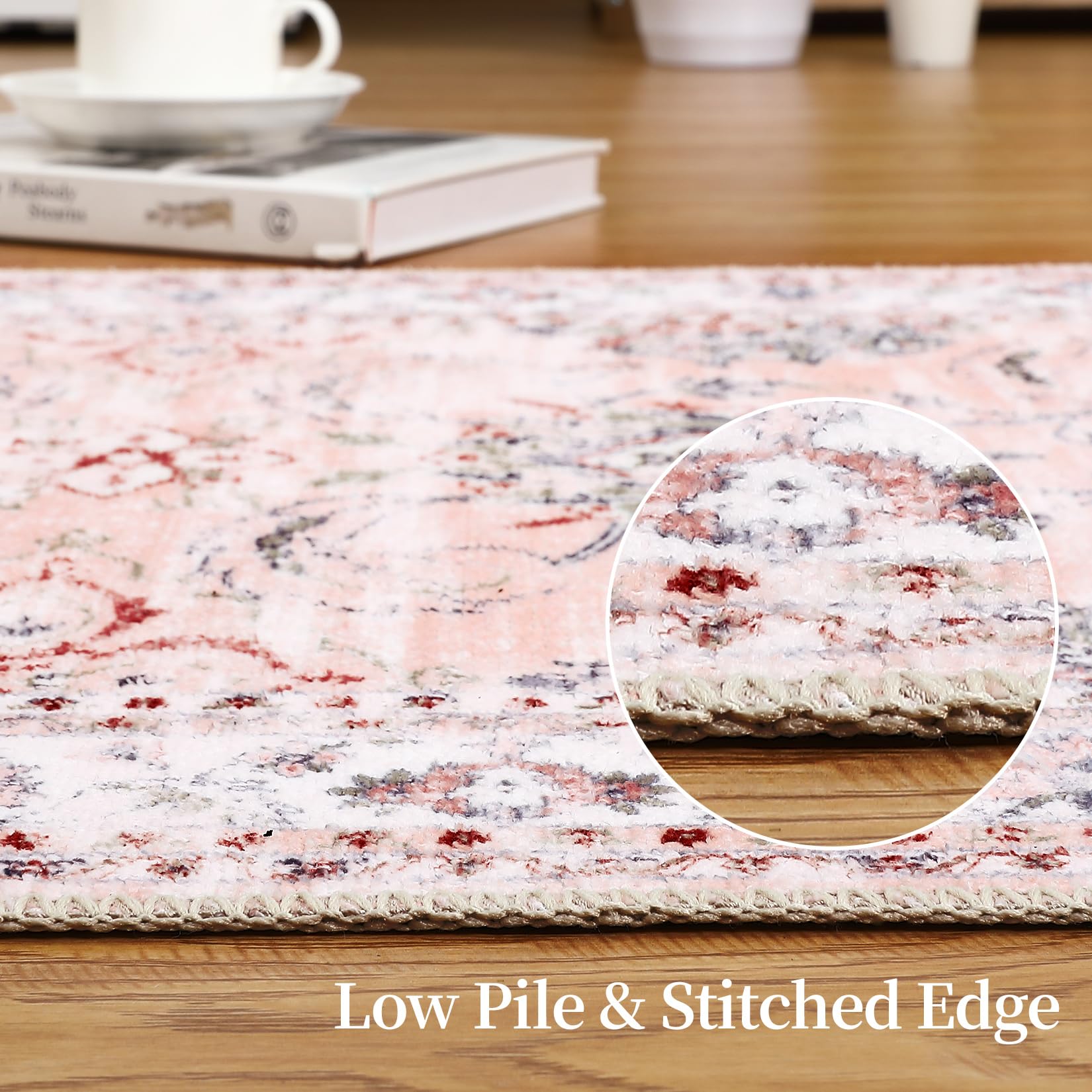 Tappeto Garvee per interni ed esterni, lavabile, vintage, antiscivolo, resistente all'acqua e alle macchie, per soggiorno, camera da letto, casa e ufficio, 140x200 cm, rosa