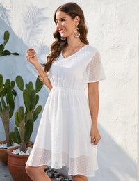 Abito estivo da donna Garvee con scollo a V, manica corta, a trapezio, per matrimonio, formale, bianco, taglia S