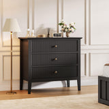 Cassettiera Garvee nera scanalata a 3 cassetti, design moderno scanalato P2 MDF per camera da letto e corridoio, bianca, 31.5"L x 29.5"A - Nero