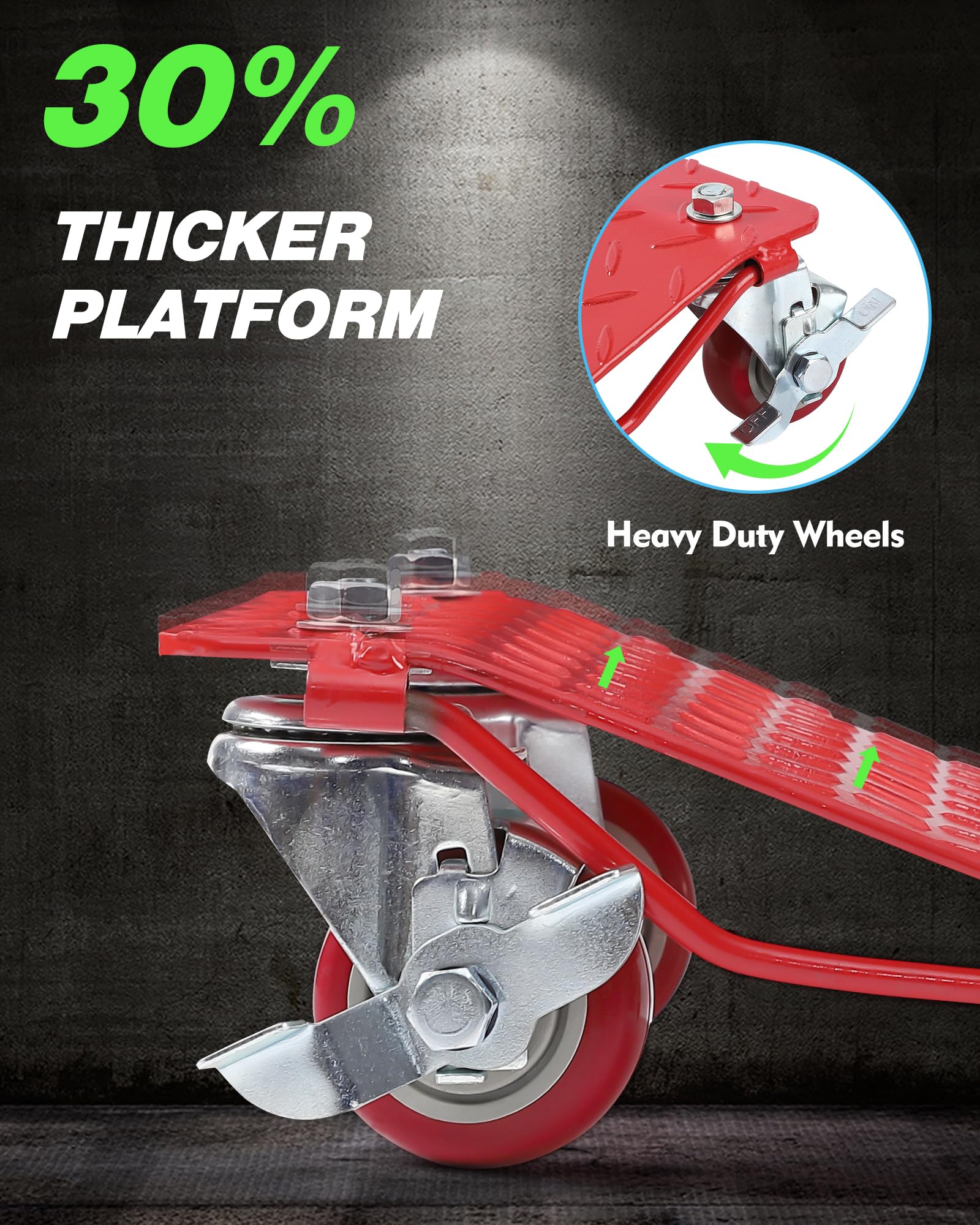 Set Carrelli Garvee per Ruote e Pneumatici 6000 lb - Ruote Girevoli 360° Antiscivolo Rosso 16"x13" - Ideale per Officina Garage Festa del Papà