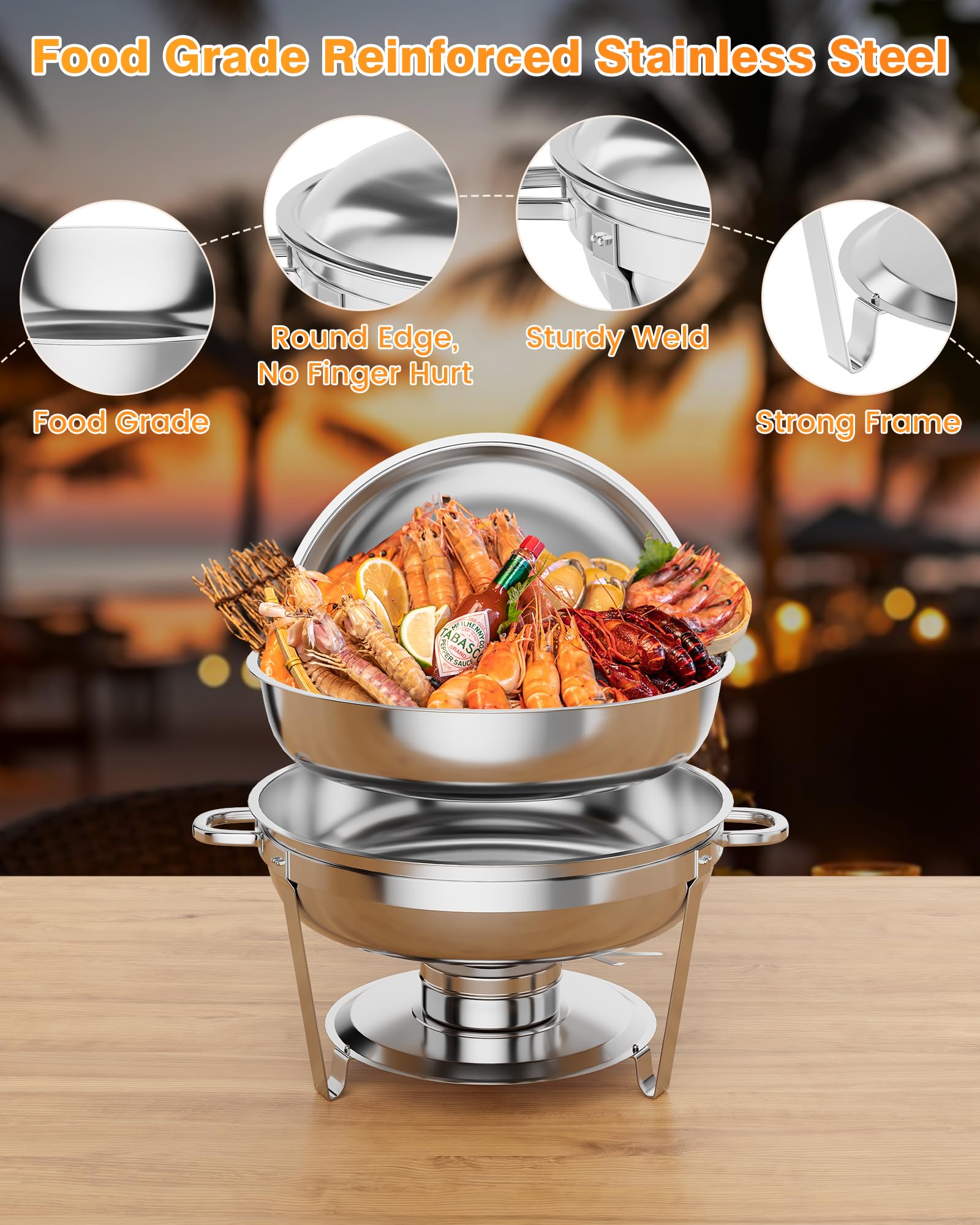 Garvee 5QT Chafing Dish Buffet Set in acciaio inossidabile, confezione da 4 - Attrezzatura professionale per la ristorazione per il controllo della temperatura durante feste ed eventi