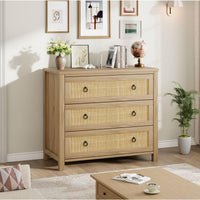 Cassettiera in rattan Garvee da 29" in legno per camera da letto, 3 cassetti, robusta, molto spaziosa, soggiorno, cameretta dei bambini
