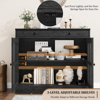 Credenza Garvee da 35,4" con anta in vetro, ripiani regolabili, chiusura ammortizzata, legno, nero, moderna per sala da pranzo e cucina