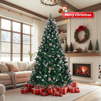 Albero di Natale artificiale Garvee da 180 cm con pigne ed effetto neve ghiacciata, rami fitti e realistici, supporto in metallo, bianco