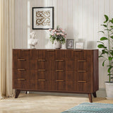 Garvee Cassettiera Moderna 9 Cassetti Fluted con Maniglie in Metallo e Top in Finto Marmo per Camera e Soggiorno, Legno MDF, Stile Minimal, Quercia Naturale - Noce nero