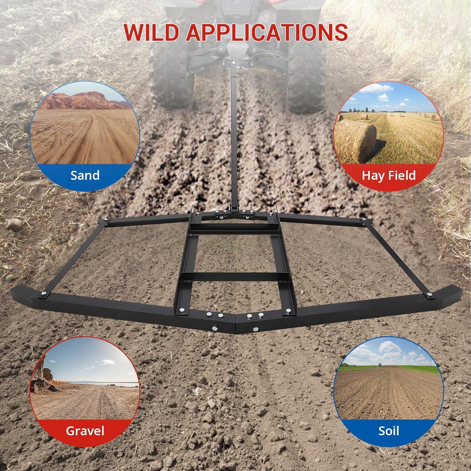Erpice Livellatore Garvee 66" per Vialetti - Doppi Pali Regolabili per Trattori ATV UTV Giardino, Acciaio Robusto, Montaggio Rapido | Perfetto per Festa del Papà