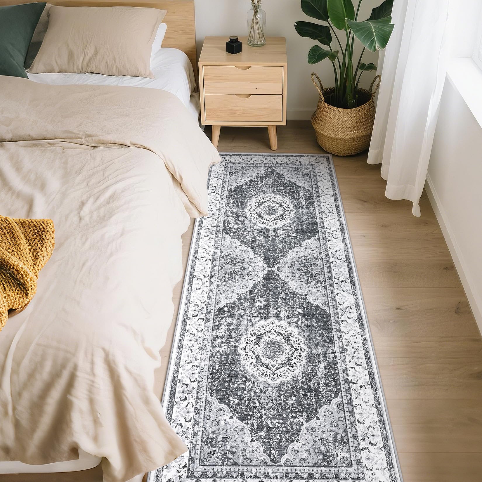 Tappeto vintage boho Garvee 80x150 cm, lavabile, in morbida finta pelle di agnello, antiscivolo, per soggiorno, camera da letto, ufficio, cucina