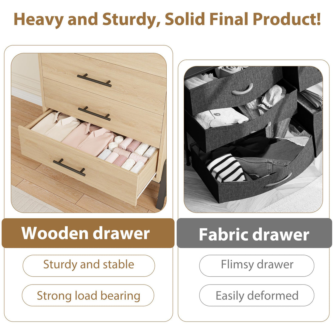 Cassettiera in legno Garvee indipendente con 5 cassetti, mobile alto, maniglie nere per camera da letto e ufficio, robusta, versatile, design moderno