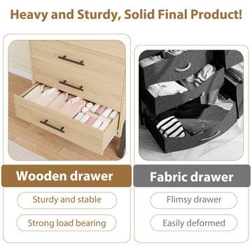 Cassettiera in legno Garvee indipendente con 5 cassetti, mobile alto, maniglie nere per camera da letto e ufficio, robusta, versatile, design moderno