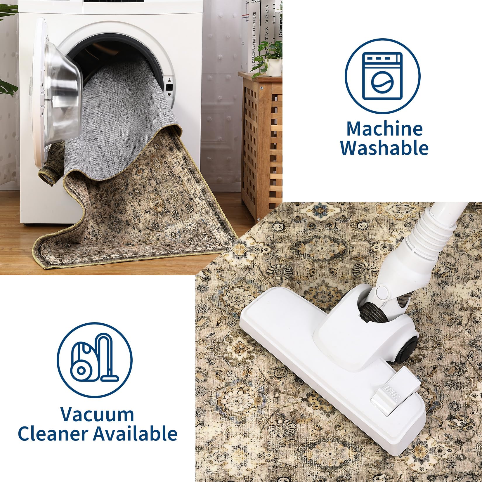 Tappeto vintage Garvee 80x150cm, lavabile, antiscivolo, stile boho, per soggiorno, camera da letto, sala da pranzo, beige