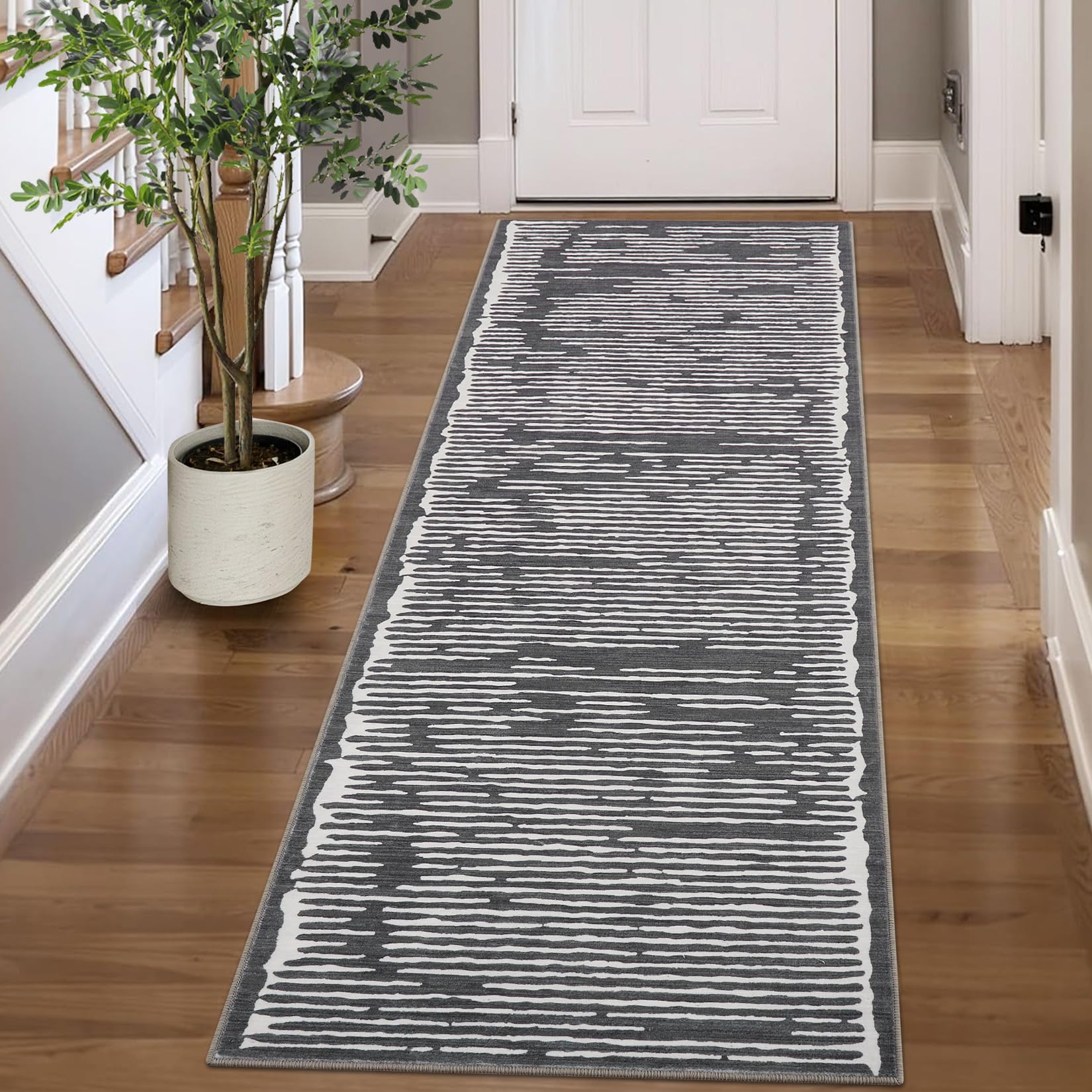 Tappeto lavabile Garvee 80 x 150 cm a pelo corto antiscivolo nero per soggiorno camera da letto cucina corridoio