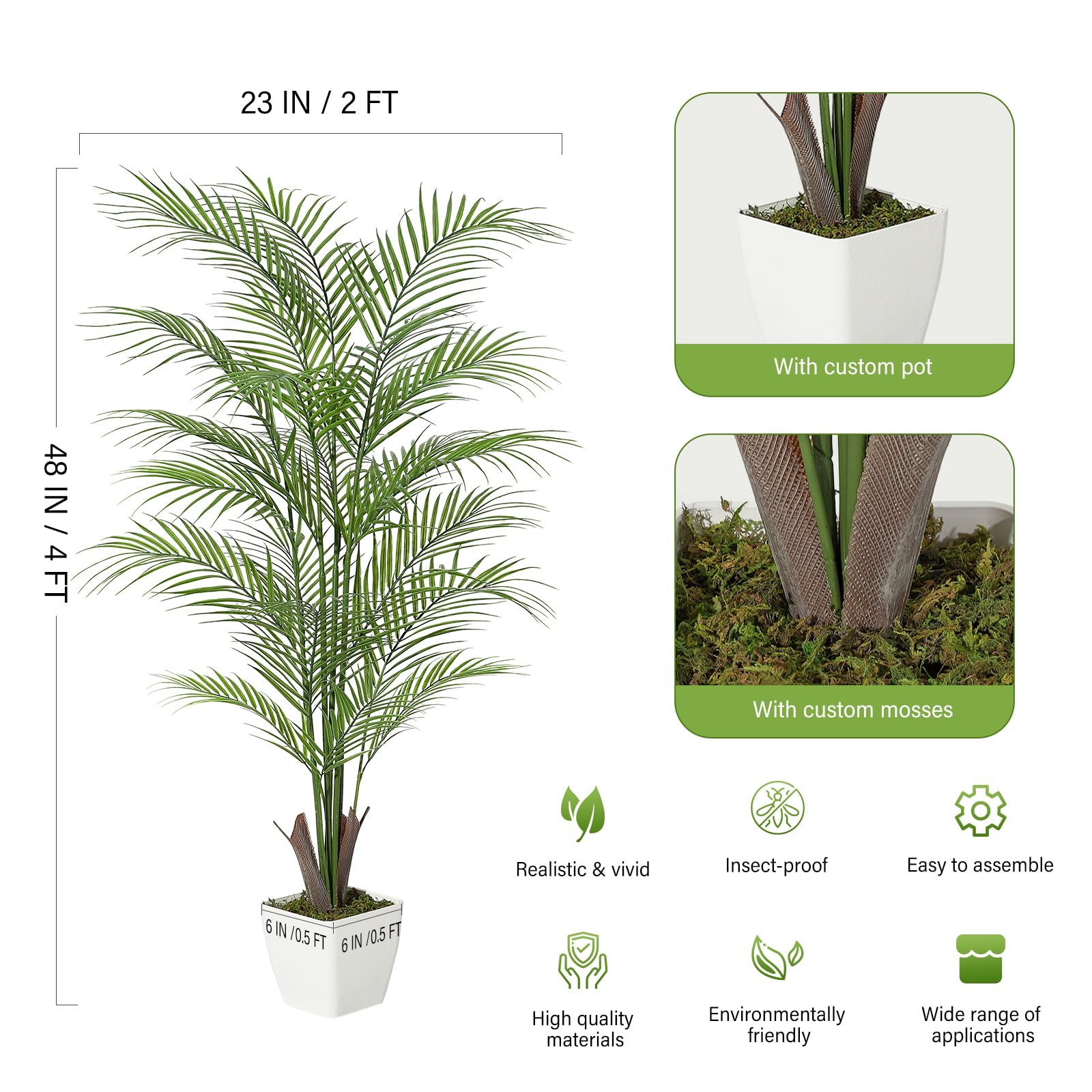 Palma Areca artificiale Garvee da 4 piedi con foglie e tronchi realistici, impermeabile, vaso di cemento stabile, decorazione per interni ed esterni, verde
