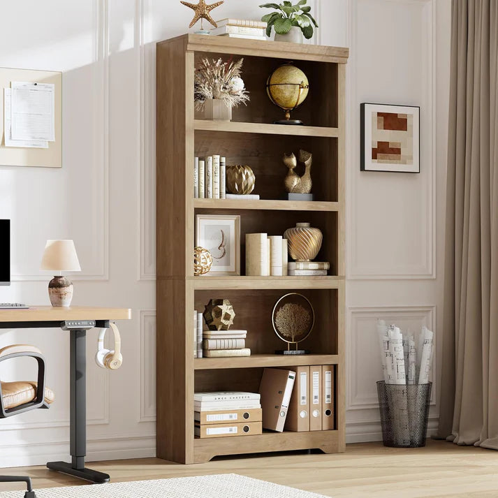 Garvee Libreria Rustica Alta 190,5 cm con 2-6 Ripiani Regolabili, Struttura MDF Robusta, Design Elegante, Anti-Ribaltamento, per Soggiorno e Studio, Neutra