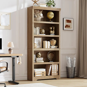 Garvee Libreria Rustica Alta 190,5 cm con 2-6 Ripiani Regolabili, Struttura MDF Robusta, Design Elegante, Anti-Ribaltamento, per Soggiorno e Studio, Neutra