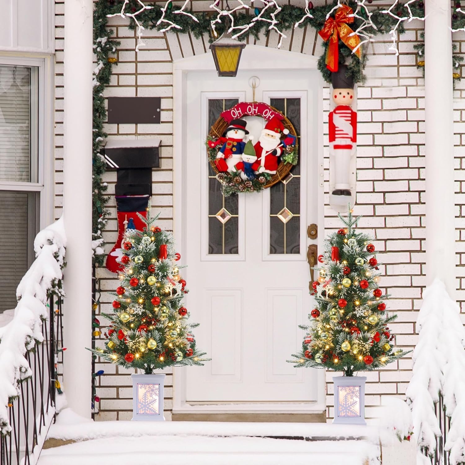 Albero di Natale artificiale Garvee, confezione da 2 – 91 cm, 78 LED in fibra ottica (bianco caldo), 8 modalità di luce, base a fiocco di neve