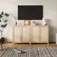 Credenza da cucina Garvee Farmhouse con ante in rattan, ripiani regolabili, legno, ampio spazio di archiviazione, corridoio e sala da pranzo, colori naturali