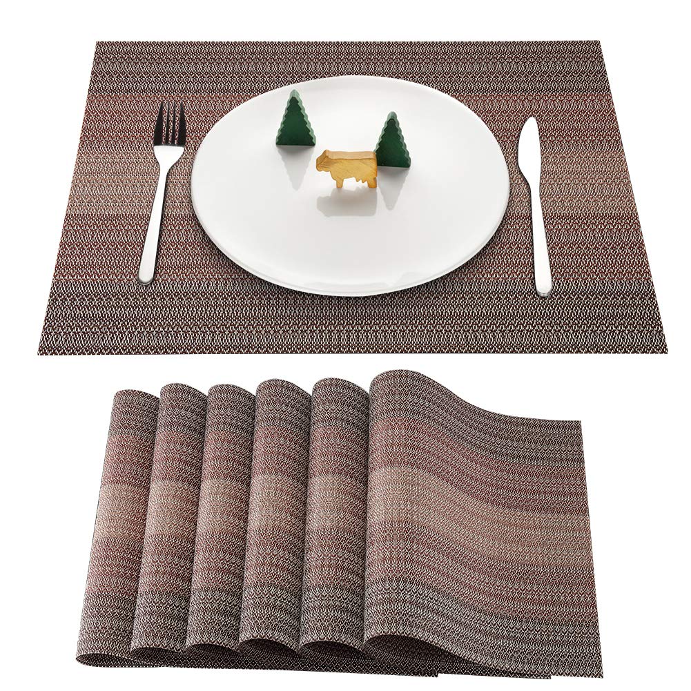 Garvee 6 pezzi Tovagliette all'americana Isolamento termico Sottobicchieri PVC Rosso 30x45cm Ecologico Antiscivolo