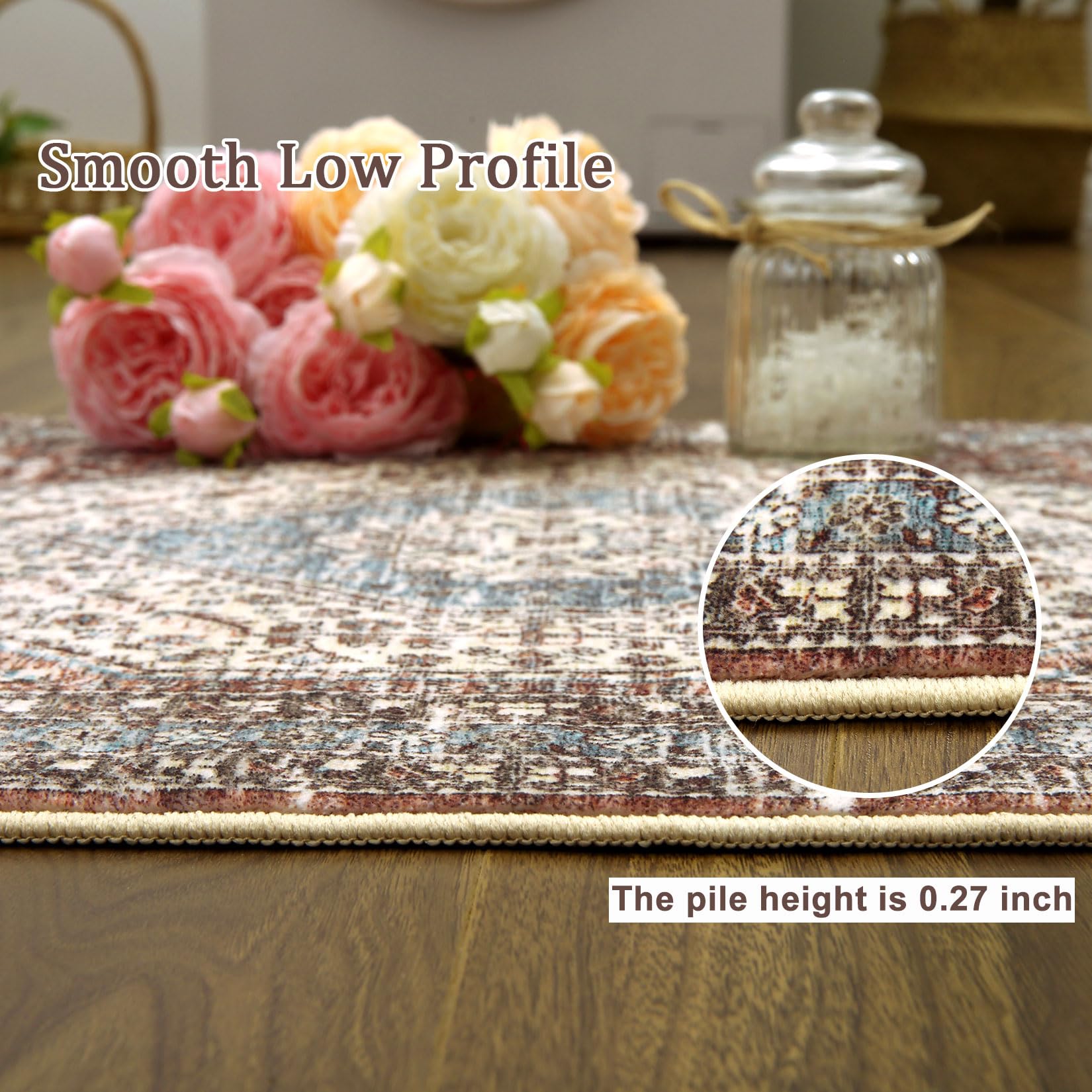 Tappeto persiano-orientale Garvee 160 x 230 cm in poliestere con supporto in TPR, lavabile e antiscivolo per soggiorno