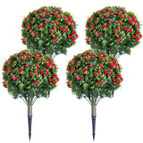Garvee Palline di Fiori Artificiali Rosse 60 cm con Spike Metallico, Set da 4, PE Resistente UV per Interni ed Esterni - Red