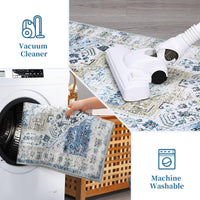 Garvee Tappeto Vintage Lavabile Antiscivolo Ultra Sottile Poliestere Blu 160x230 cm Interni Casa Ufficio