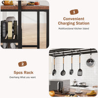 Isola da cucina Garvee con spazio di archiviazione, tavolo da 42", ripiani a 3 livelli, 5 ganci, MDF e metallo per cucina e sala da pranzo, versatile, zona pranzo, grigio