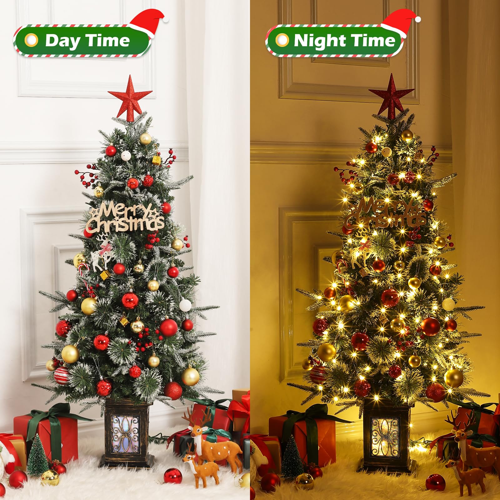 Albero di Natale artificiale Garvee, 1 pezzo - 4 piedi, 150 LED (bianco caldo e multicolore), 8 modalità di luce, base a forma di uccello a nove teste, fibra ottica