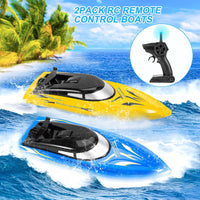 Garvee 2-Pack RC Boat - Barca telecomandata ad alta velocità da 10 km/h per piscine e laghi, plastica ABS, 4 batterie, cavo di ricarica USB, blu