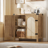 Garvee Mobile Buffet in Rattan con Ripiani Regolabili, Maniglia, Design Boho, 80 cm MDF, Armadietto per Cucina e Soggiorno Naturale - Natural