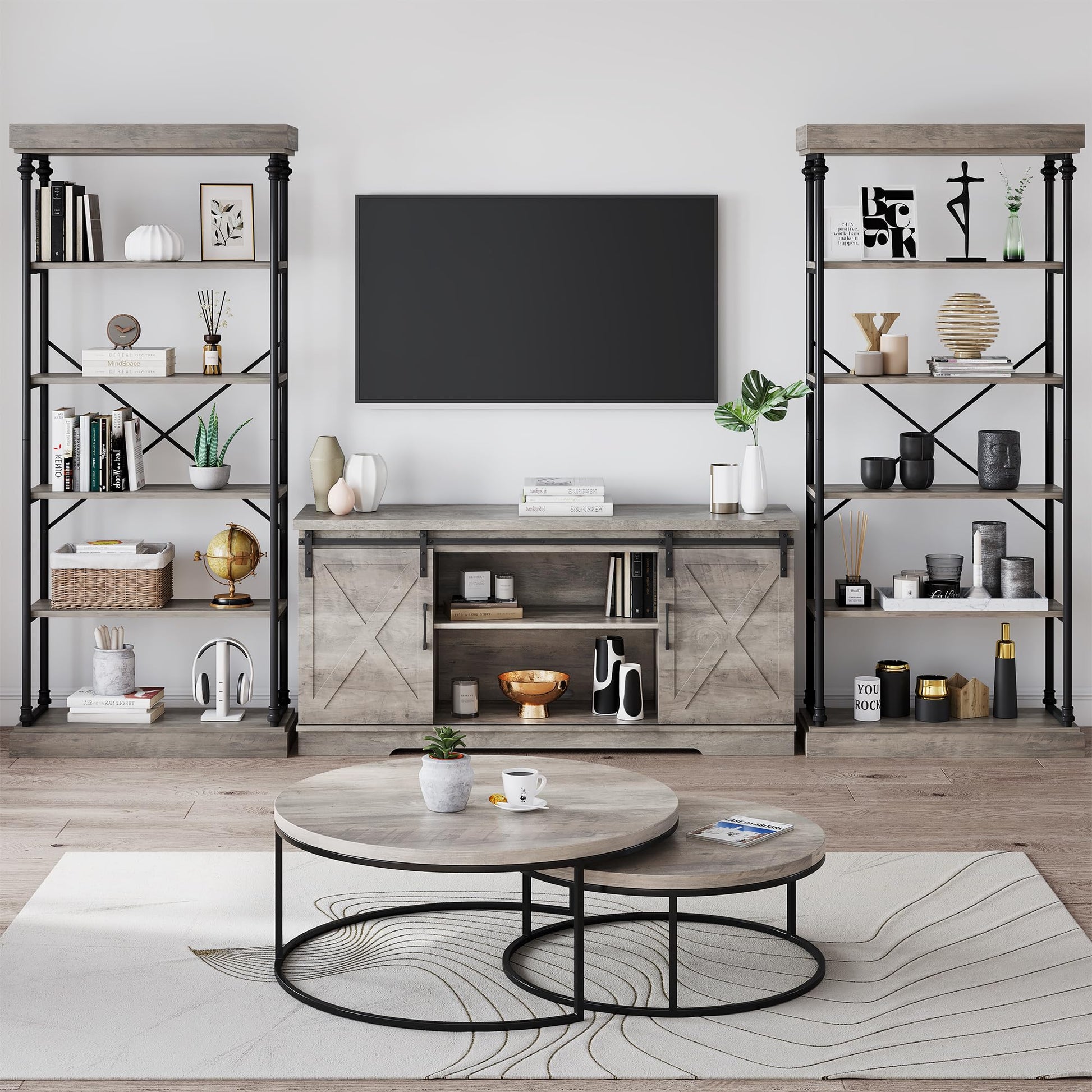 Libreria Garvee Industrial a 6 ripiani con struttura in metallo per soggiorno e ufficio, 73,6"x31,5"x11,8", stile vintage