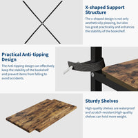 Libreria Garvee Industrial a 4 ripiani con struttura in metallo, grande e robusta mensola per soggiorno e ufficio, marrone rustico, versatile