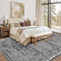 Tappeto a pelo corto Garvee 160x230cm nero per soggiorno camera da letto, soffice e morbido, antiscivolo, motivo a linee minimaliste