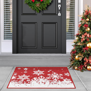 Garvee Alfombra De Salón 100% Poliéster 1900Gsm Antideslizante Base Goma Navidad Copos Nieve Textura Lino Grueso y Fino