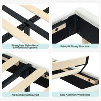 Struttura per letto singolo Garvee con rivestimento in velluto e testiera a libreria per cameretta dei bambini, bianco crema, gambe in acciaio robuste, silenzioso, facile da montare