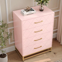 Cassettiera per camera da letto Garvee con 4 cassetti, maniglie in metallo, rosa, legno, viola in metallo robuste, salvaspazio, per soggiorno e ufficio