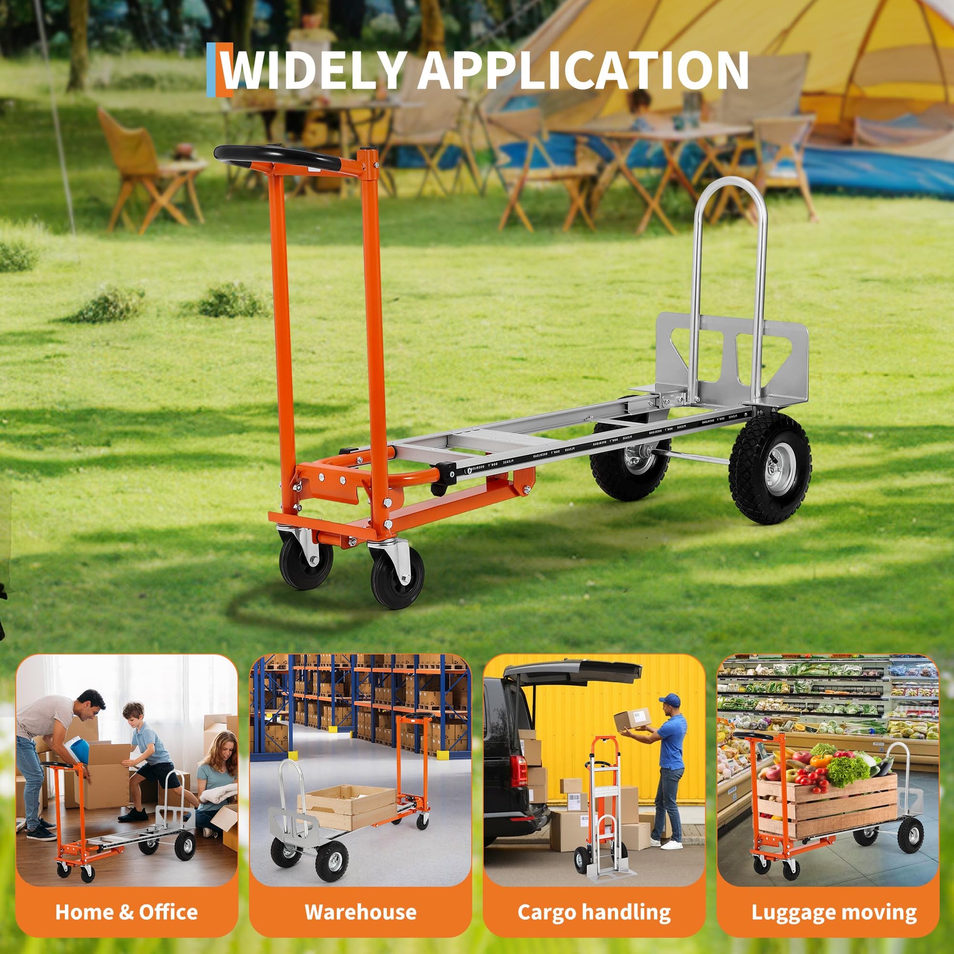 Carrello pieghevole Garvee 3 in 1, in alluminio, ruote da 10 pollici, per la casa e lo stoccaggio