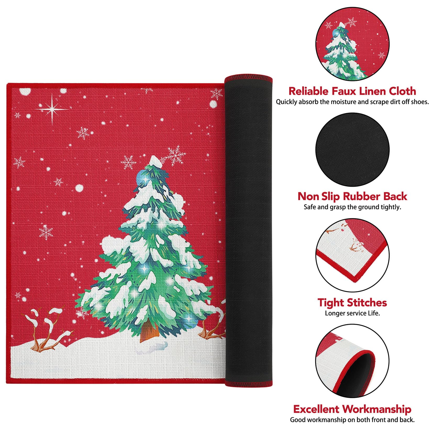 Garvee Wasbare Deurmat con Kerstboom & Sneeuwpop, Antiscivolo, Supporto in gomma, Rood, 40x60 cm, Esterno, Decorazione invernale