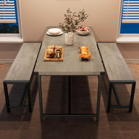 Set da pranzo Garvee per 4 persone con 2 panche, robusto MDF e acciaio, grigio, cucina e sala da pranzo, salvaspazio