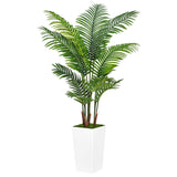 Garvee Set 2 Palme Areca Artificiali 180cm - Vasi Quadrati Bianchi - Realistiche e Flessibili - Soggiorno e Ufficio - Verde - 150 cm