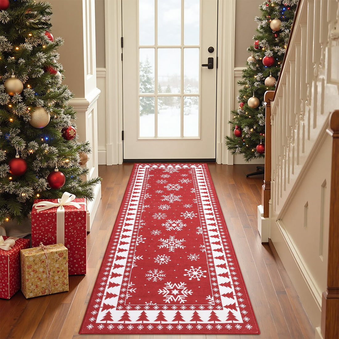 Garvee Romantic Christmas Runner con fiocchi di neve, antiscivolo, ultra morbido, microfibra, TPE antiscivolo, 60x180 cm, soggiorno e corridoio, lavabile