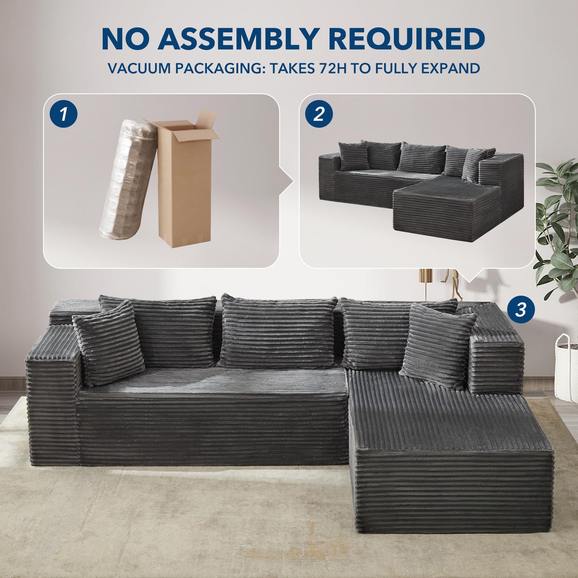 Divano angolare modulare Garvee Cloud da 106" - Soffice e confortevole - Divano a L - Tessuto di alta qualità - Cuscino di seduta profondo - Soggiorno e salotto - Grigio