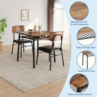 Tavolo da pranzo Garvee per 2 persone con contenitore, struttura in metallo, sedie imbottite, piano in legno MDF, salvaspazio, marrone, cucine piccole