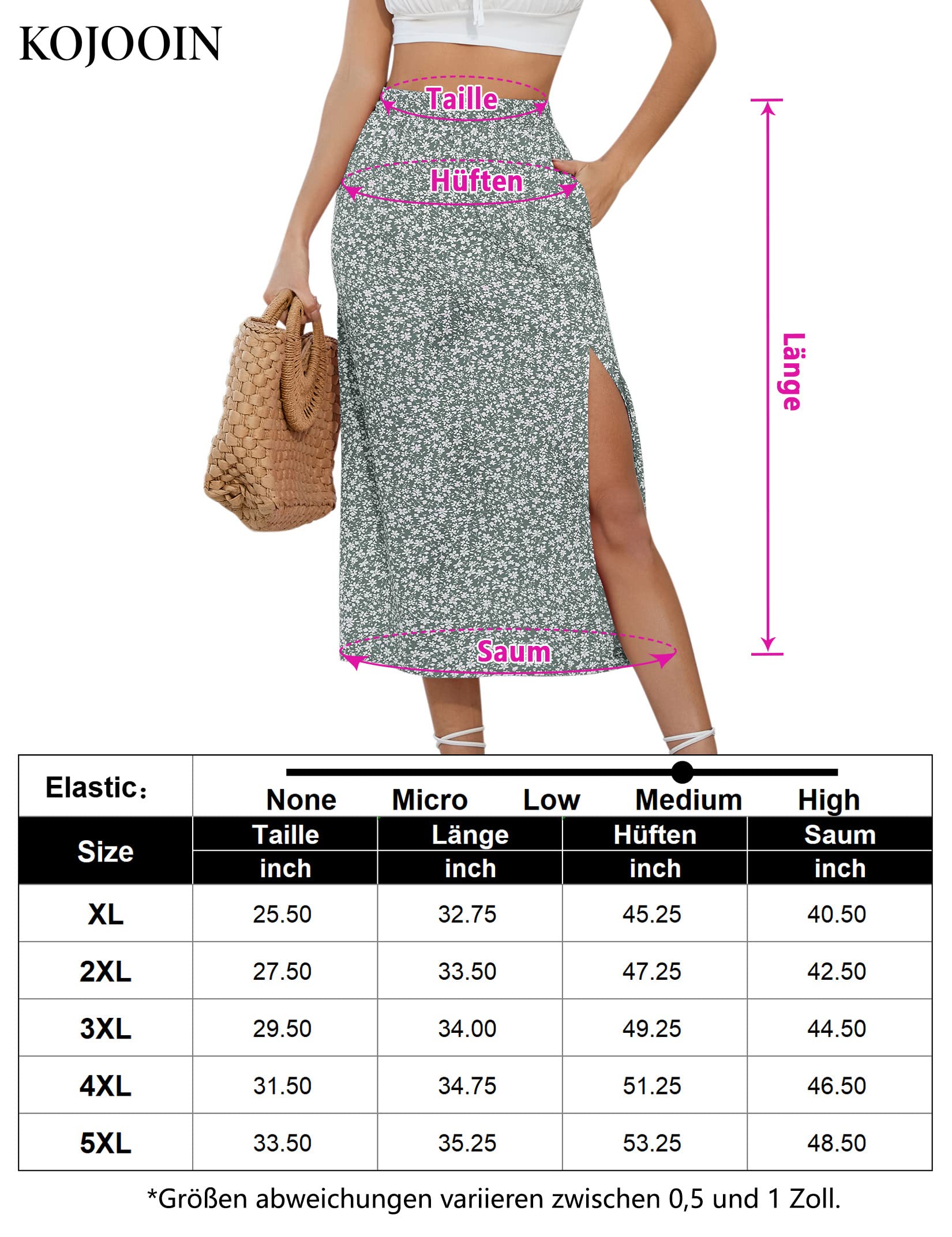 Gonna midi svasata da donna Garvee con spacco, motivo floreale, da spiaggia, casual, vita alta, confezione multipla